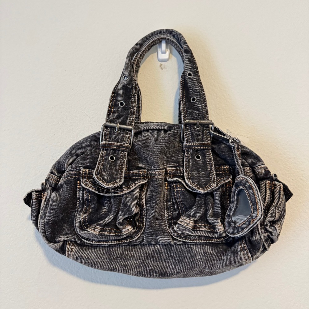 Urban Outfitters BDG Stella Denim Duffle Bag Black Wash Y2K Heart Mirror NWT - Picture 2 of 5